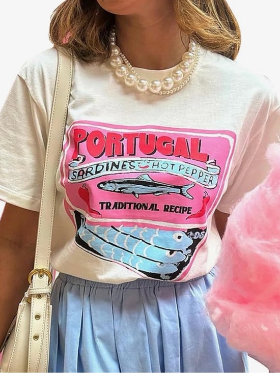None Tops - Portugal Graphic Tee in White and Pink - oversized